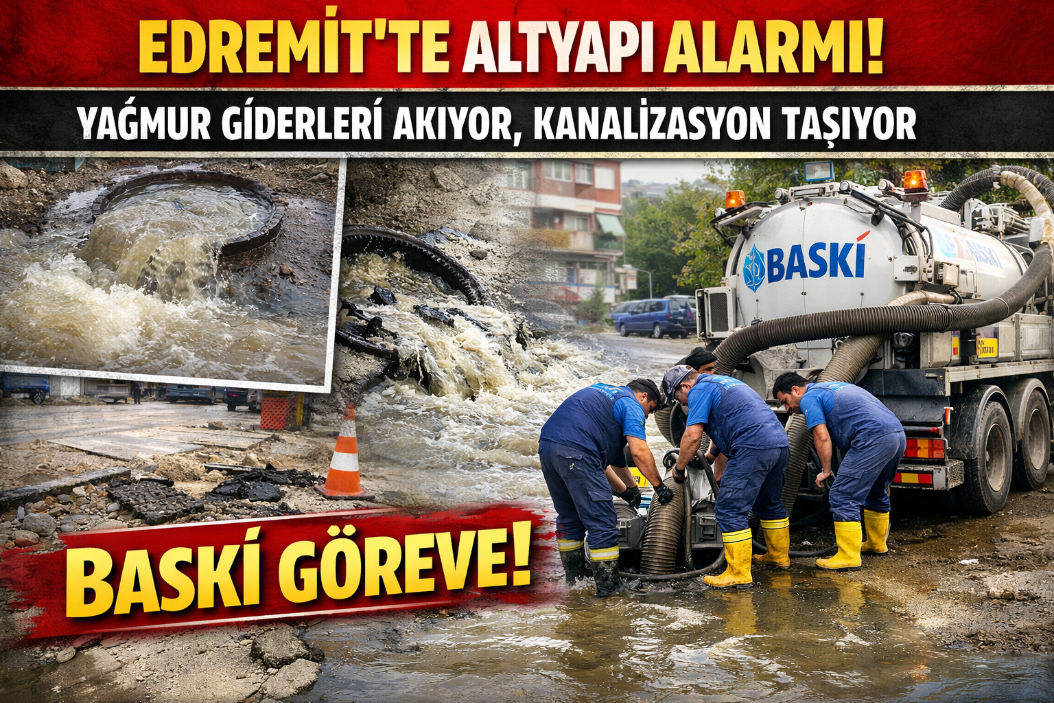 EDREMİT’TE ALTYAPI ALARMI! YAĞMUR GİDERLERİ AKIYOR, KANALİZASYON TAŞIYOR
